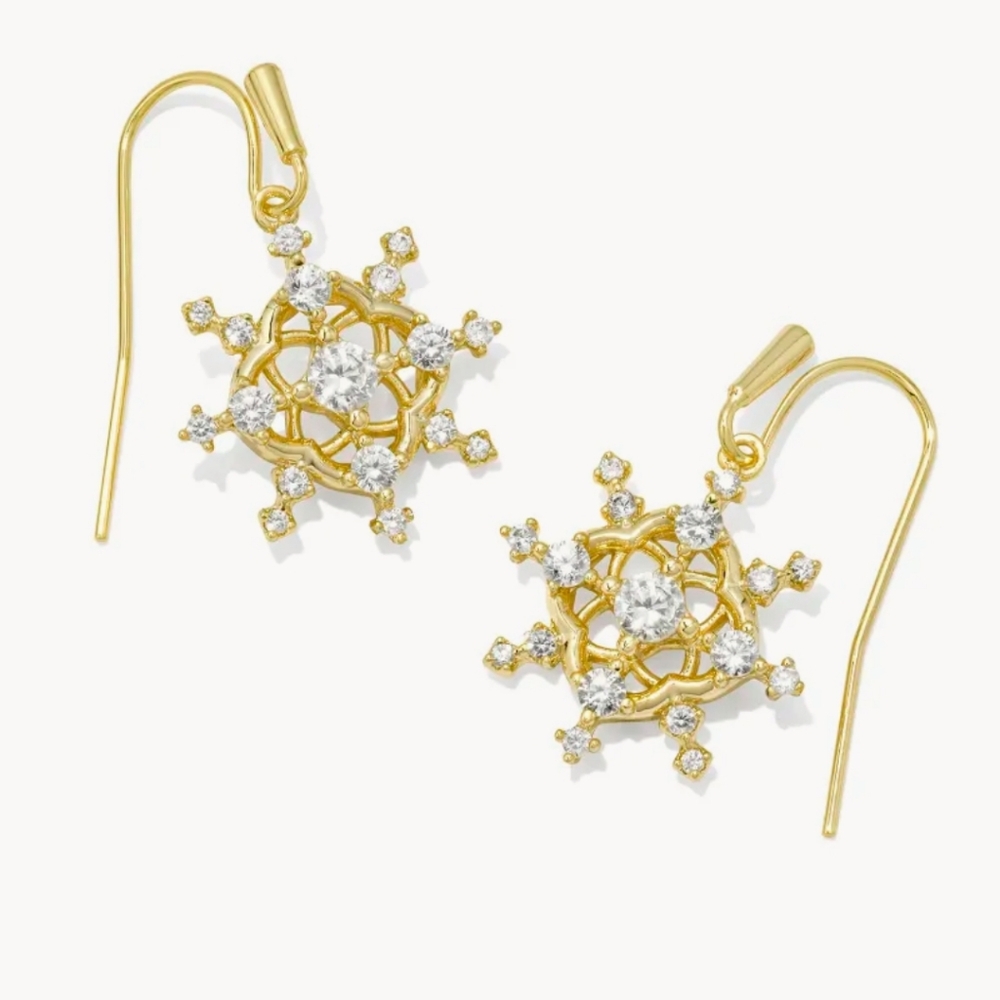 Kendra Scott - Snow Crystal Gold Drop Earrings in White Crystal
